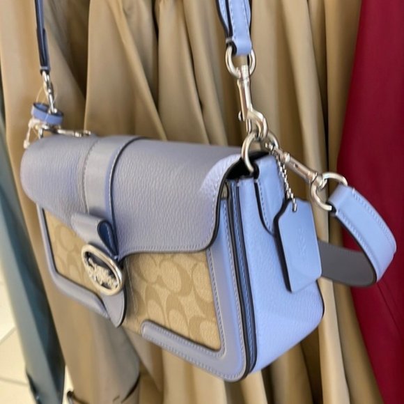 Coach Georgie Shoulder Bag In Signature Canvas Light Khaki / Marble Blue - Picture 12 of 16